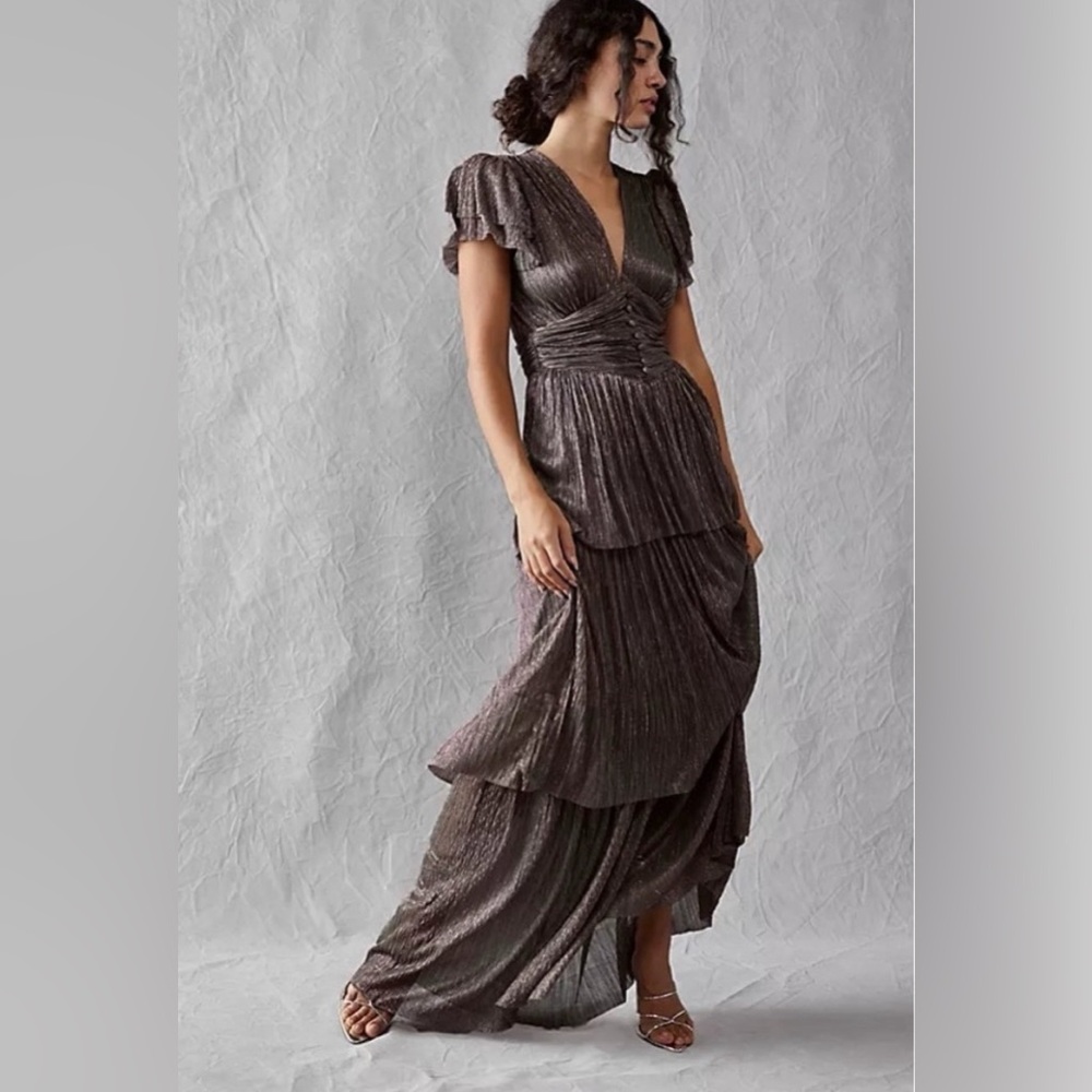 NWT Sabina Musayev Ella Metallic Tiered Maxi Dress